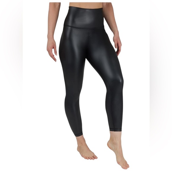 NWT Shiny black REFLEX 90 degree Black High-Waisted faux leather Leggings - Picture 2 of 8